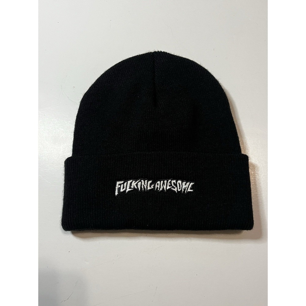 F**KING AWESOME Soft Knit Embroidered Beanie Hat Black Unisex